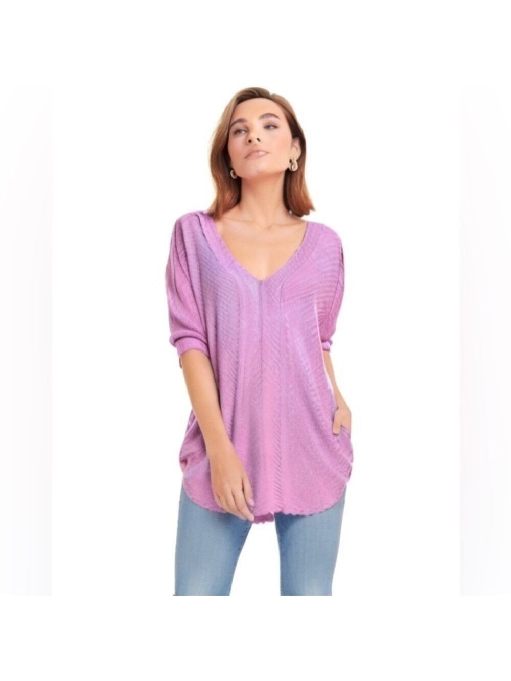 Express Plunging Vneck Marble Pink Knit Sweater